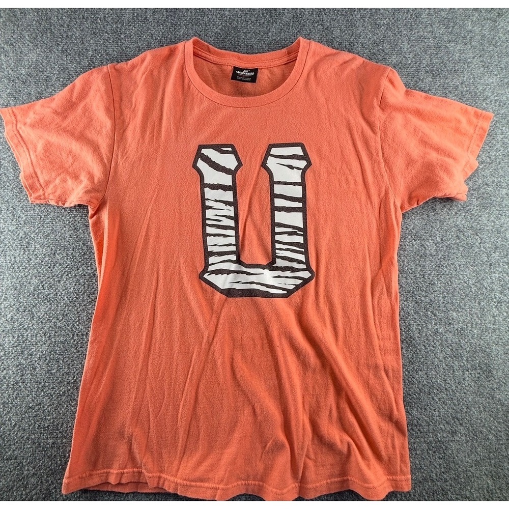 Undefeated Mens Medium Coral Orange Zebra Print U Logo Graphic T-Shirt 0634